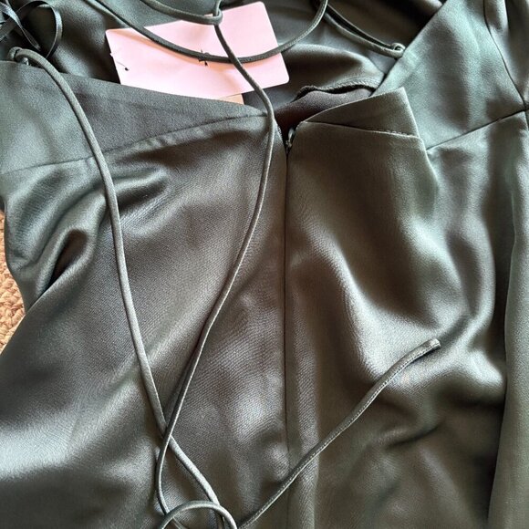 BHLDN Forest Green Satin Maxi Slip Dress 16 High Slit Formal Bridesmaid - Picture 5 of 12